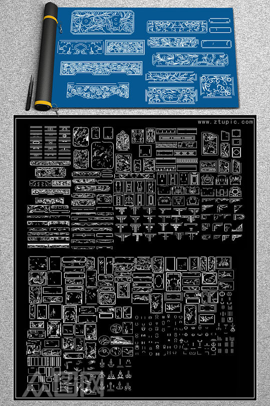 原创中式雕花纹cad合集