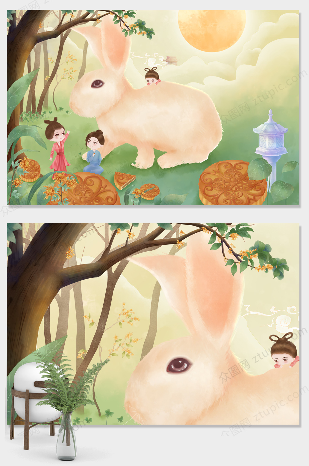 原创大气中秋节商业插画设计素材