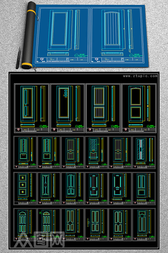 原创实木门原木门CAD图库-众图网