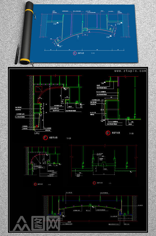天花夹板立体节点CAD