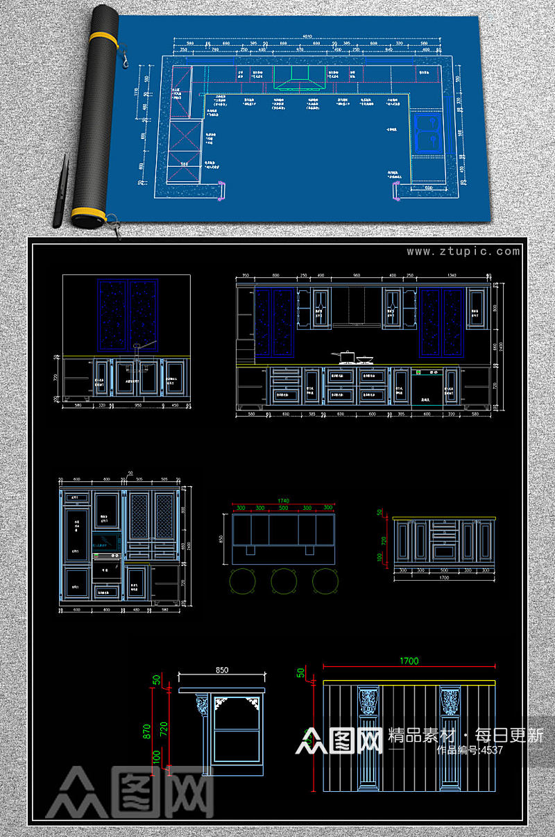 原创法式橱柜CAD图库橱柜设计素材素材