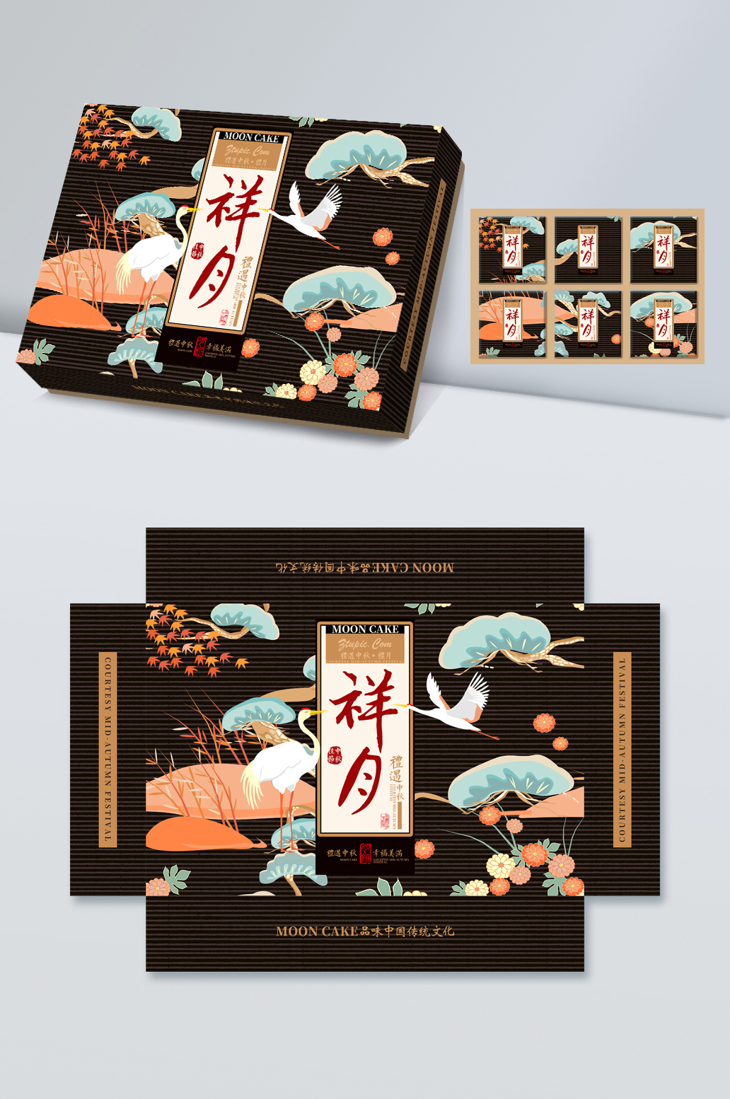 原创复古中式中秋月饼盒包装设计素材