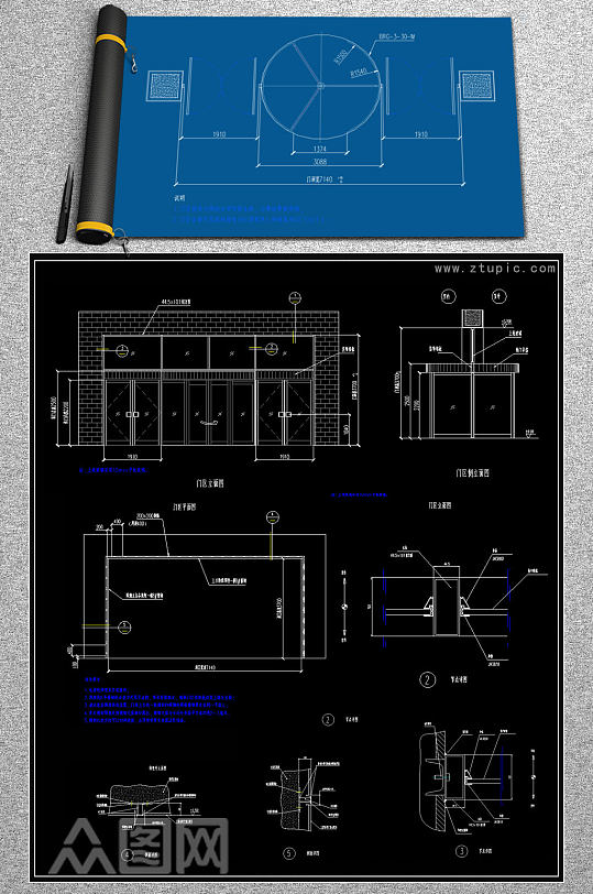 原创推拉门和感应门和旋转门CAD详图施工图纸