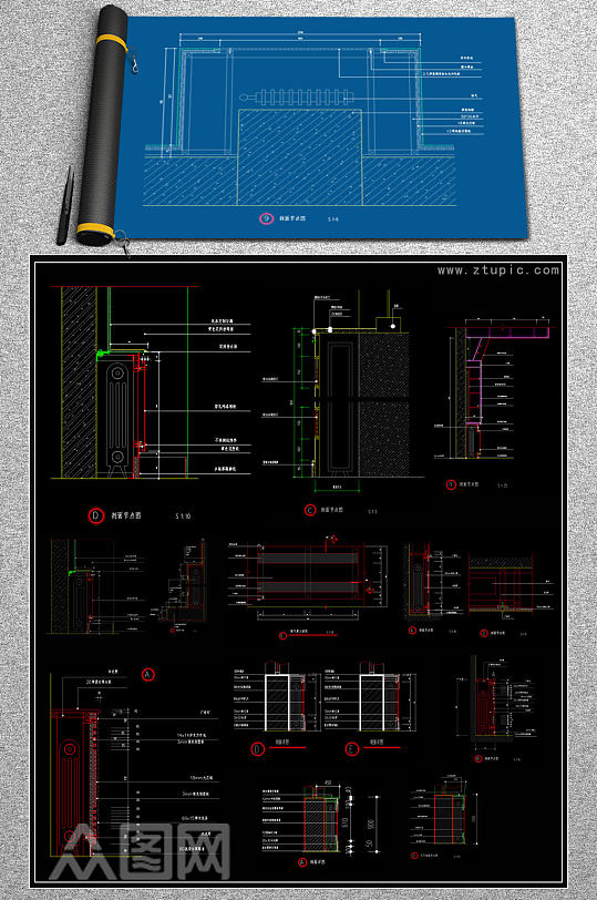 原创CAD暖气罩节点大样图施工图气包罩建筑图-众图网
