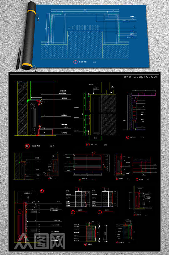 原创CAD暖气罩节点大样图施工图气包罩建筑图