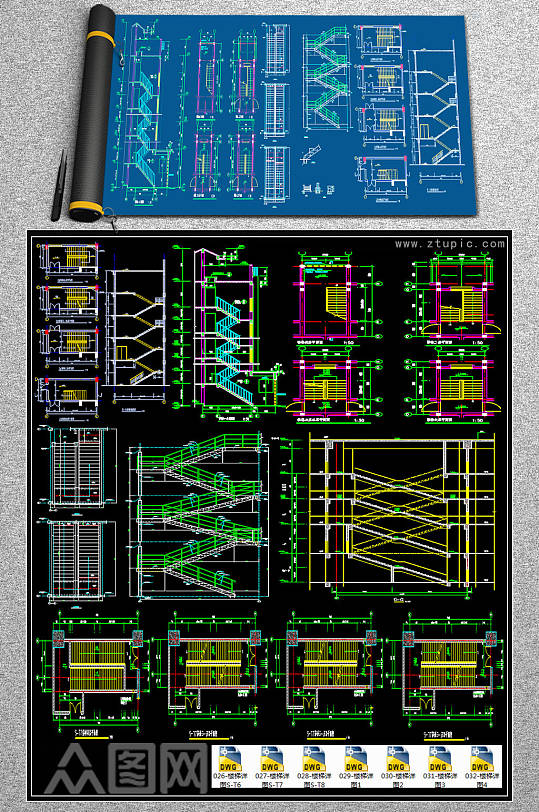 整套普通楼梯CAD素材