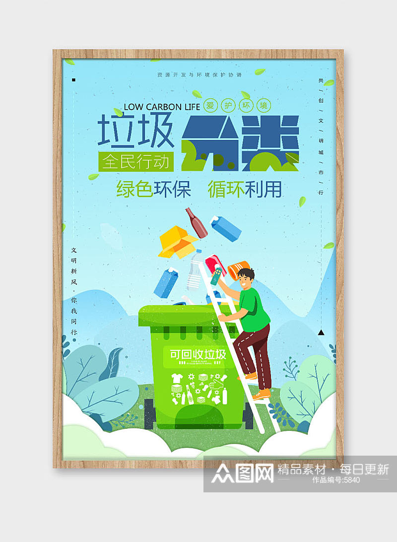 创意卡通垃圾分类环保公益海报设计素材