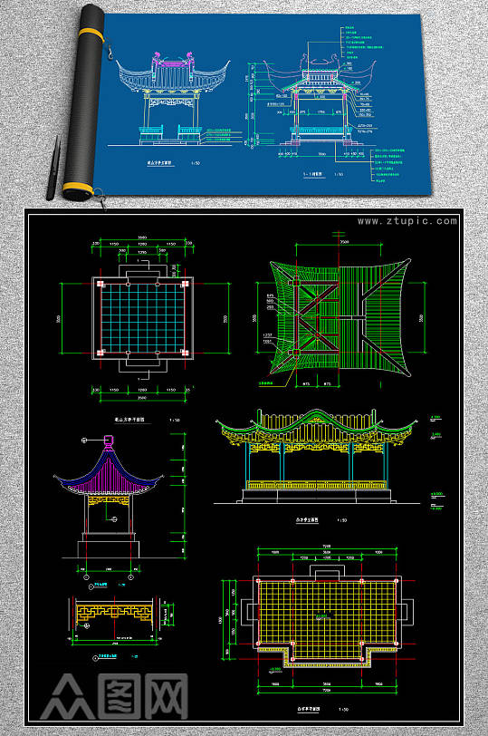古式亭子CAD图纸