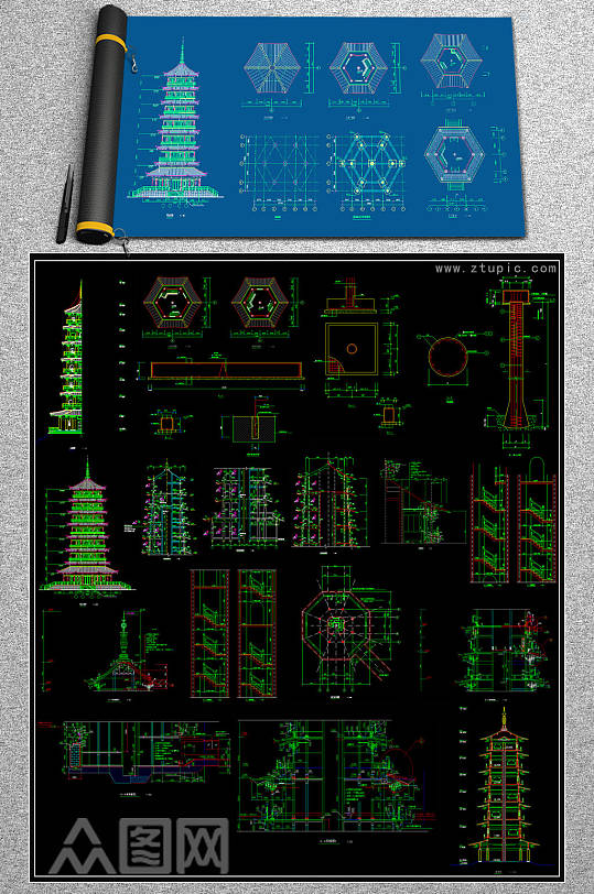 全套古塔CAD施工图