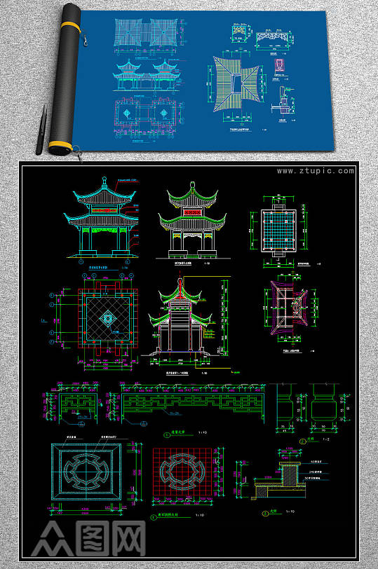 原创园林景观亭子CAD细节施工图纸