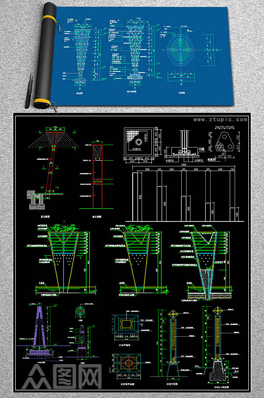 原创景观灯柱CAD设计图-众图网