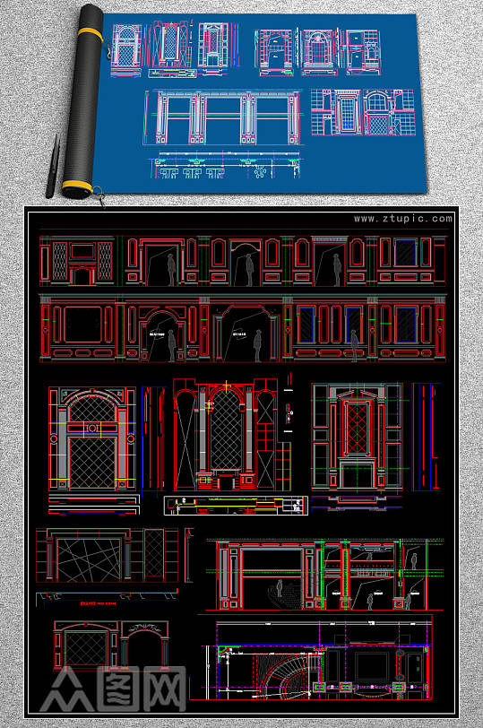 2019别墅新款背景墙CAD图库-众图网