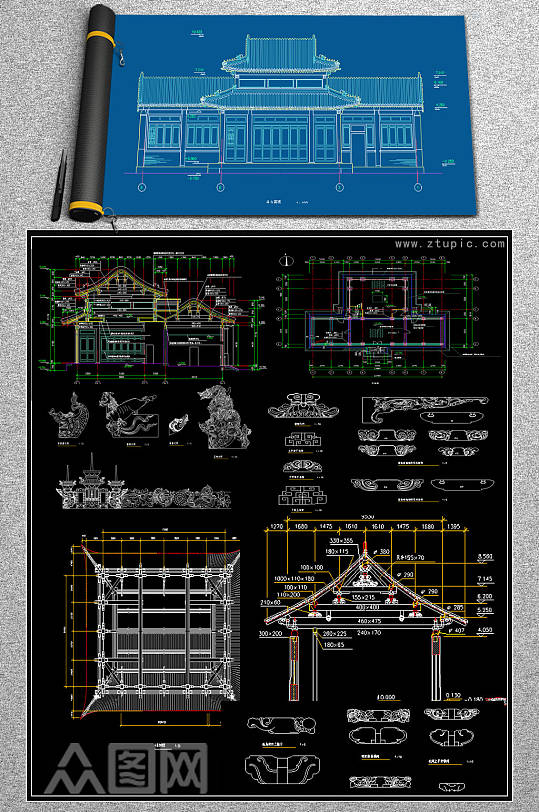 原创古建筑殿阁CAD设计图