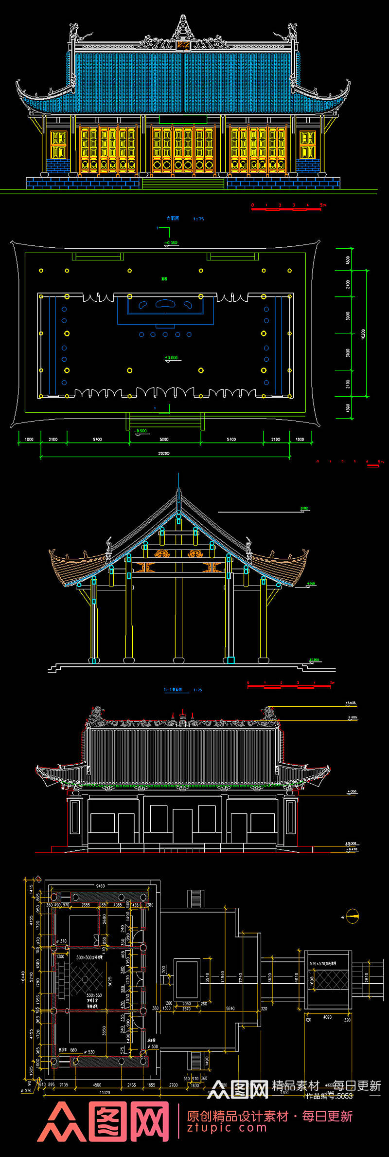 原创古建筑殿阁CAD设计图素材