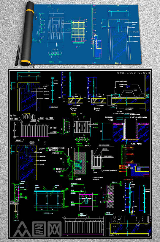 最齐楼梯栏杆CAD素材-众图网