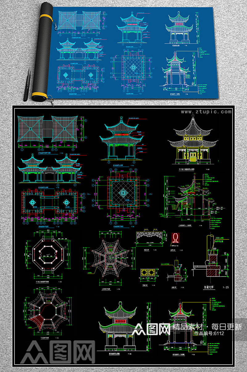 精品园林重檐亭CAD模板素材