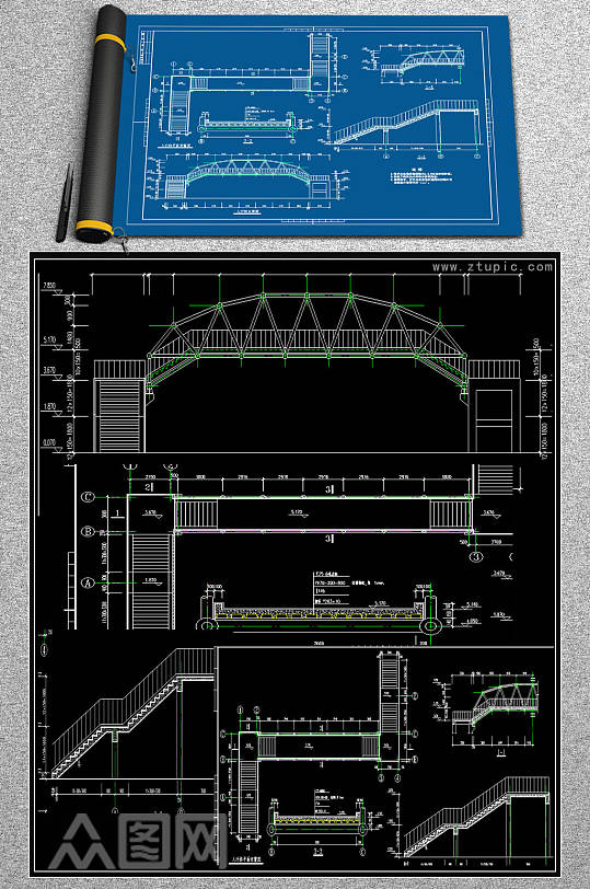 原创钢结构天桥CAD图纸