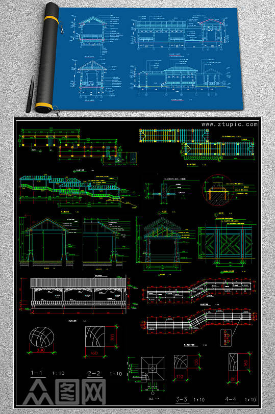 原创爬山廊CAD素材-众图网