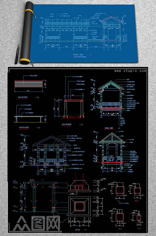 原创古建长廊建筑施工图