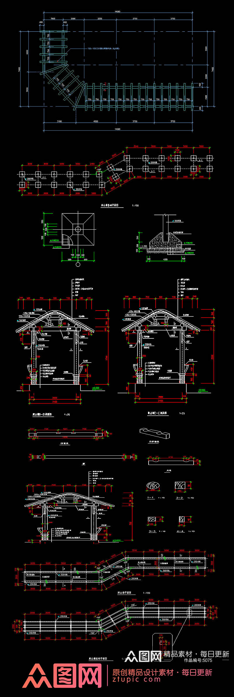 原创古建长廊建筑施工图素材