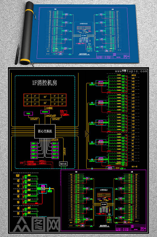 原创网络监控系统图模板CAD弱电智能化