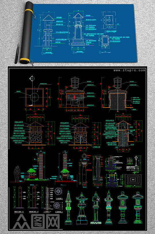 原创灯柱CAD施工图