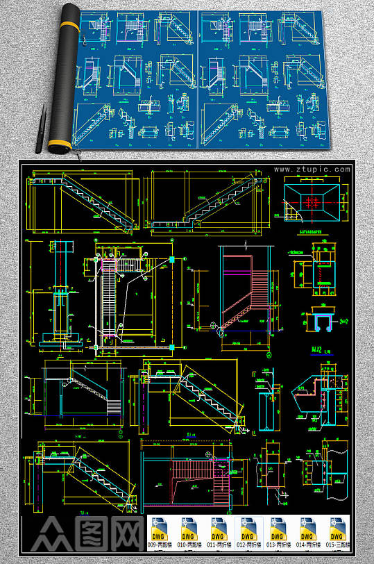 全套普通楼梯CAD图库