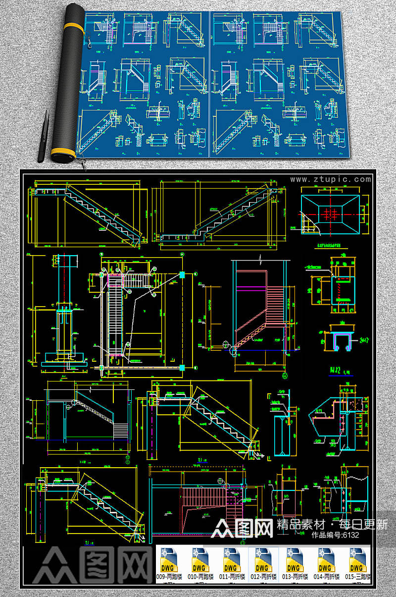 全套普通楼梯CAD图库素材