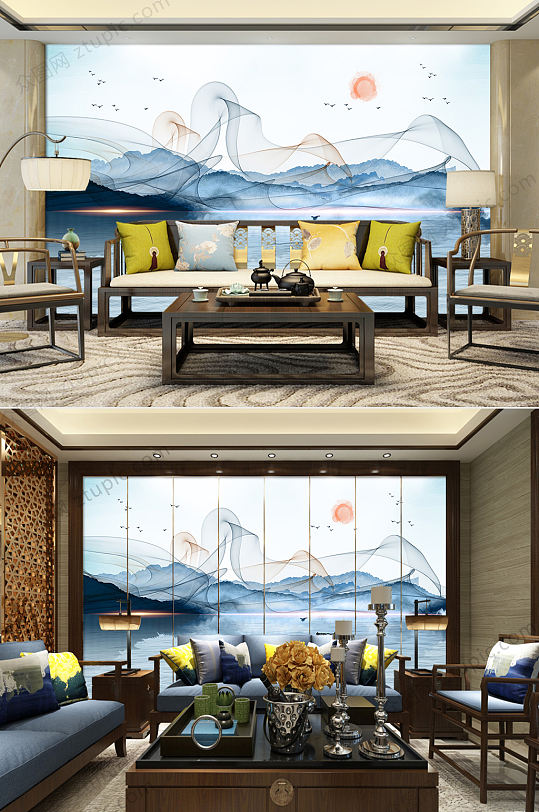 大气抽象山水背景墙-众图网