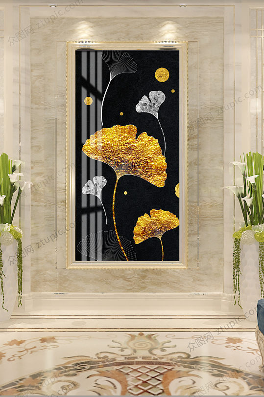 简约珐琅彩工艺银杏叶装饰画-众图网