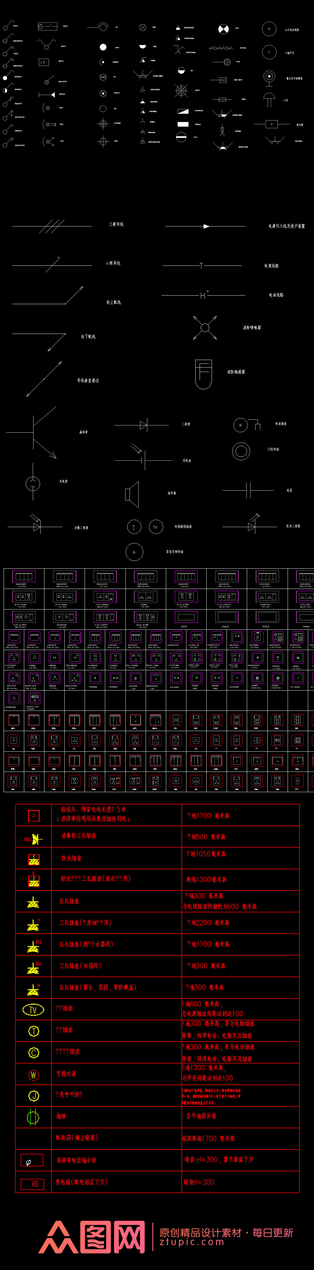 插座图库大全灯具开关cad图库素材