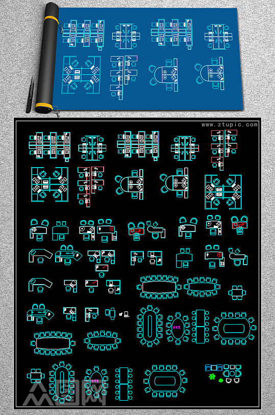 办公桌椅沙发器材家具CAD图库