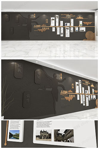黑色创意企业发展历程大型办公形象墙3D企业文化墙