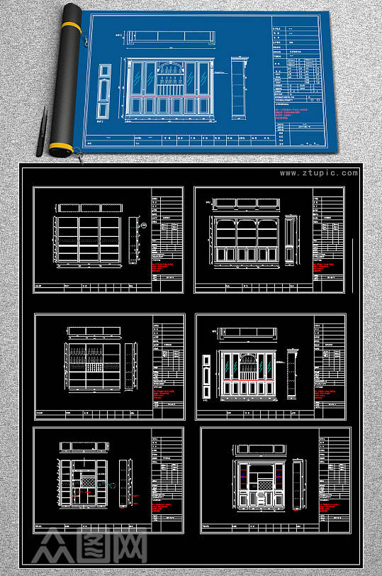 原创欧式酒柜书柜衣柜CAD图库
