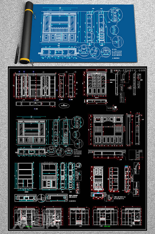 原创整木柜CAD图块