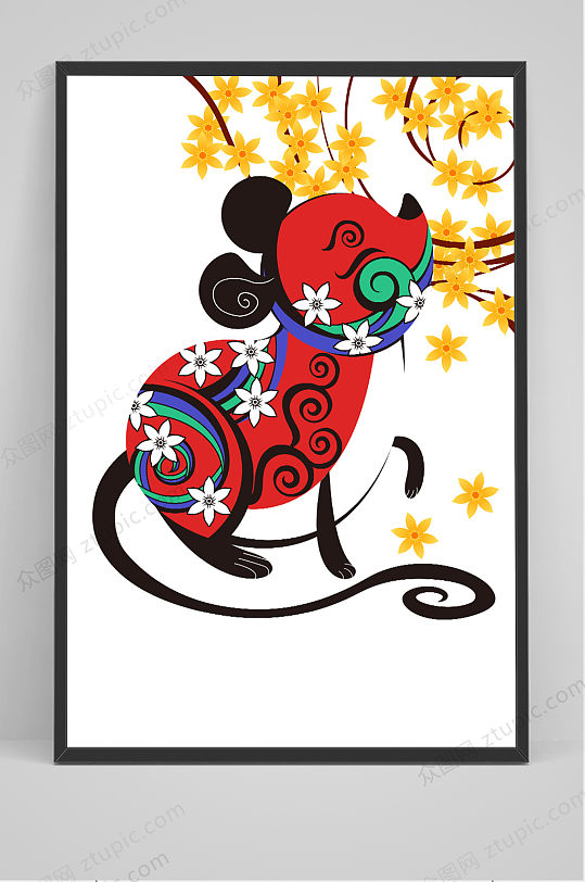 传统中式鼠年原创手绘插画