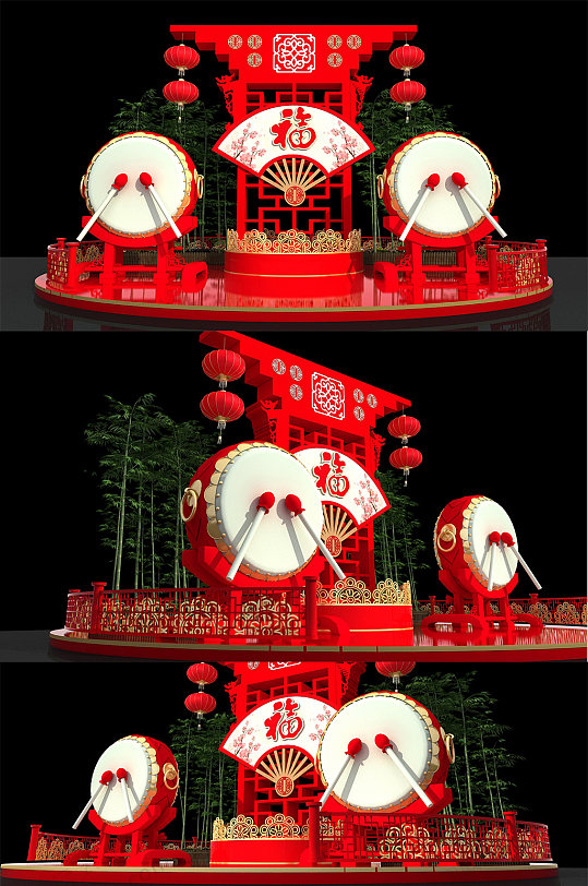 福运到红色灯笼梅花春节装饰古风美陈设计-众图网