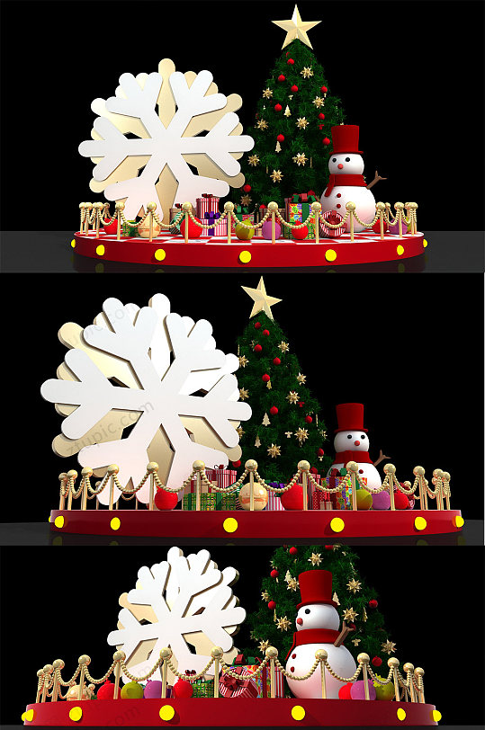 轻奢圣诞节雪花美陈设计-众图网