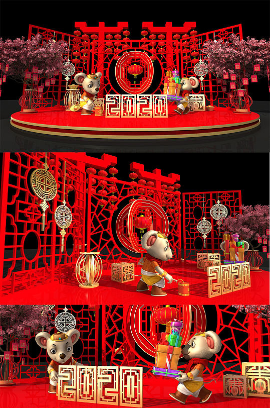 红色2020春节美陈设计-众图网