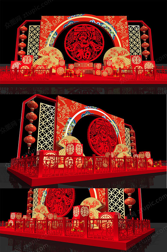 时尚红色新年装饰美陈-众图网