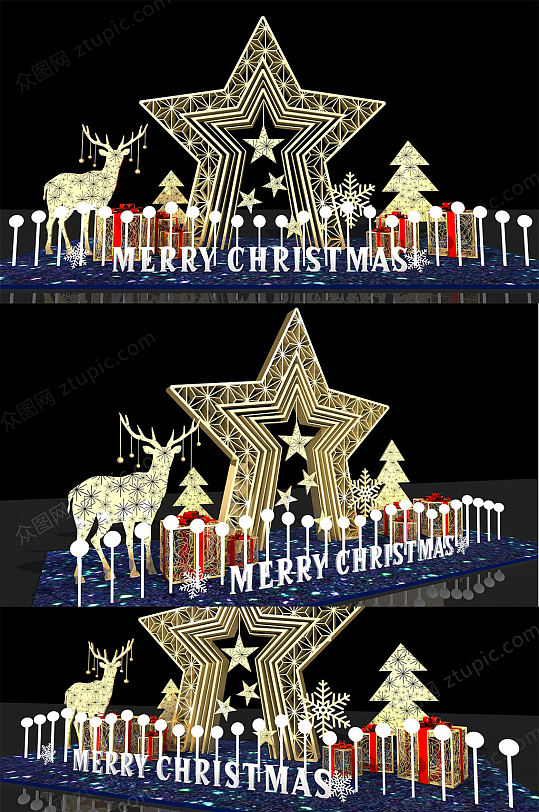 金色大气圣诞节商场DP美陈设计150-众图网