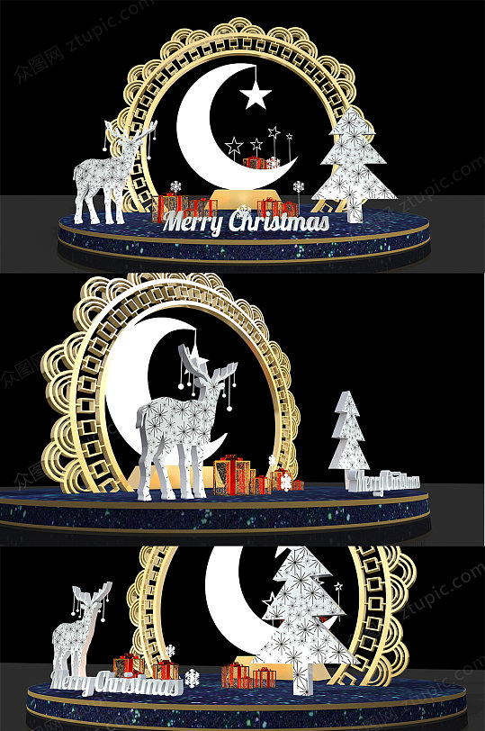 金色高档圣诞节商场美陈DP点设计-众图网