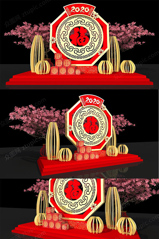 红色鼠年春节美陈DP设计商场堆头物料-众图网