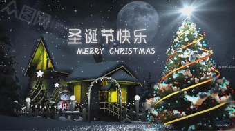 3D快乐圣诞节粒子舞动月夜祝福视频模板-众图网