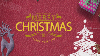 红色皮纹手绘圣诞树麋鹿元素圣诞AE模板-众图网