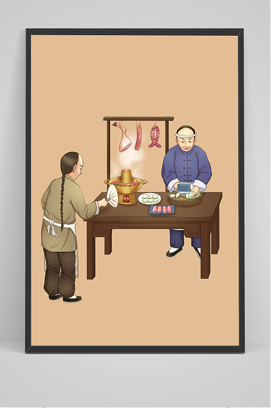 传统工艺火锅传统美食中国风特色插画