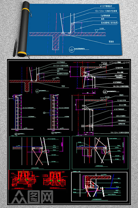 最全玻璃节点CAD图块-众图网