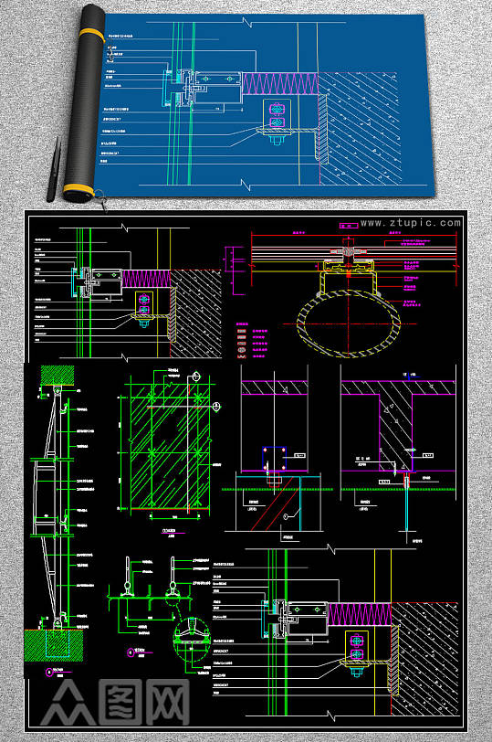 原创幕墙节点CAD大样-众图网