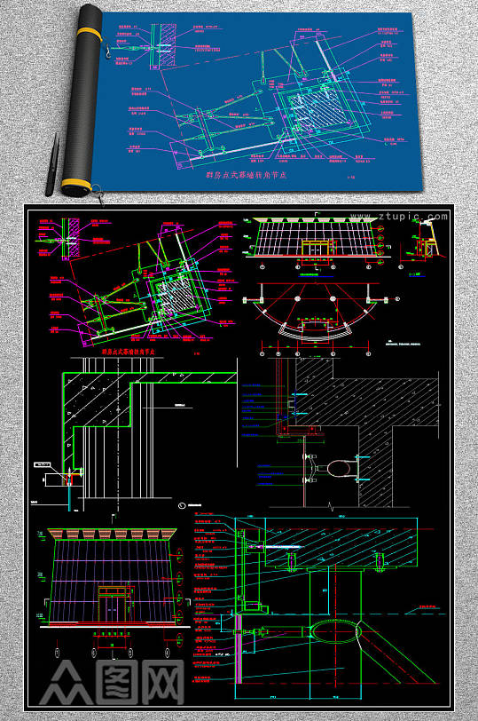 最新幕墙节点CAD图块-众图网