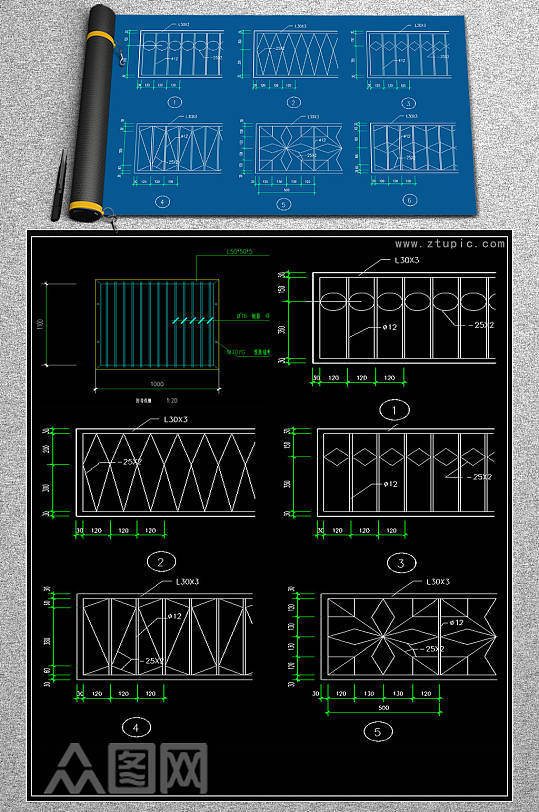 2019铁栅门顶空花格CAD